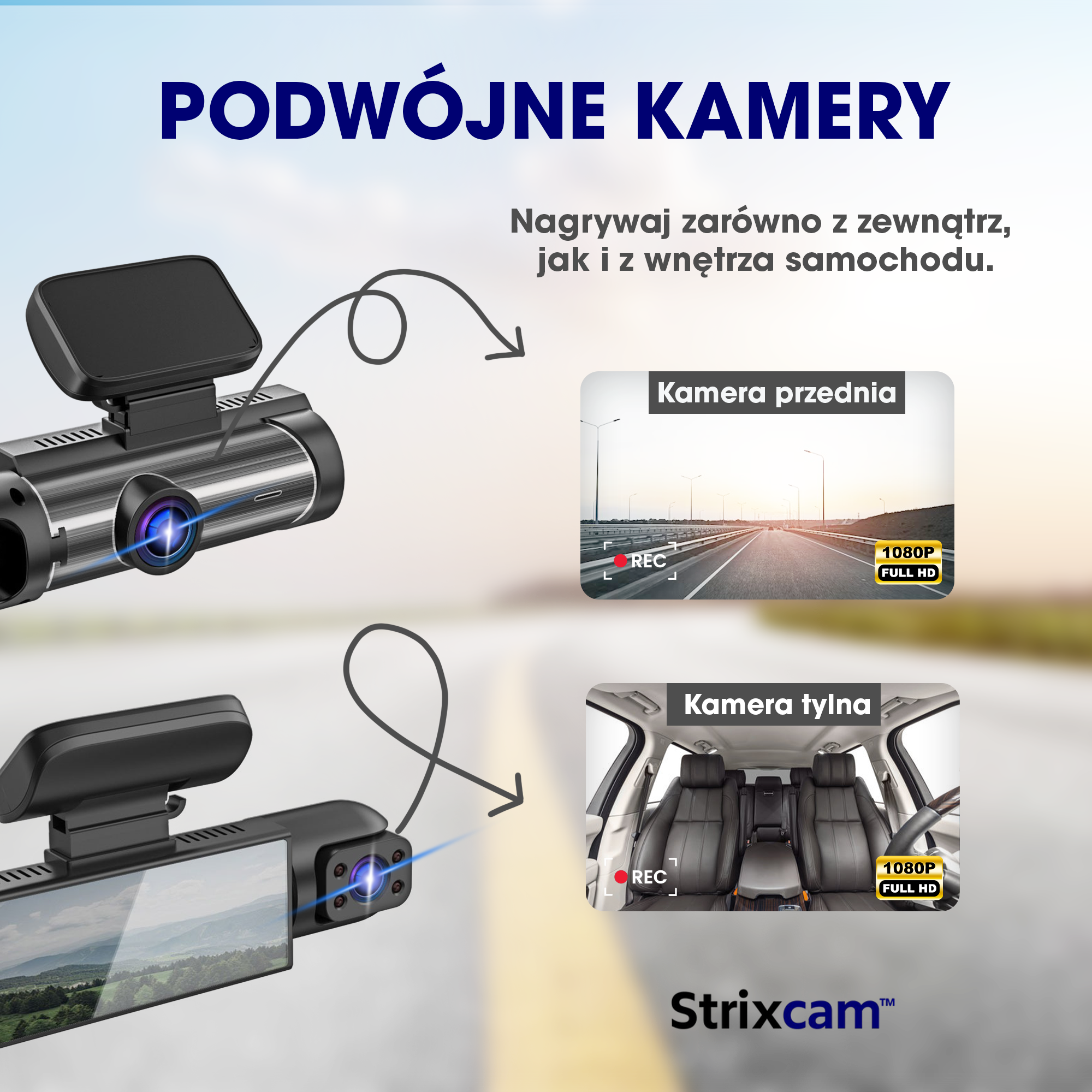 Dashcam Strixcam™ – Kamera samochodowa Full HD, Wi-Fi, tryb nocny