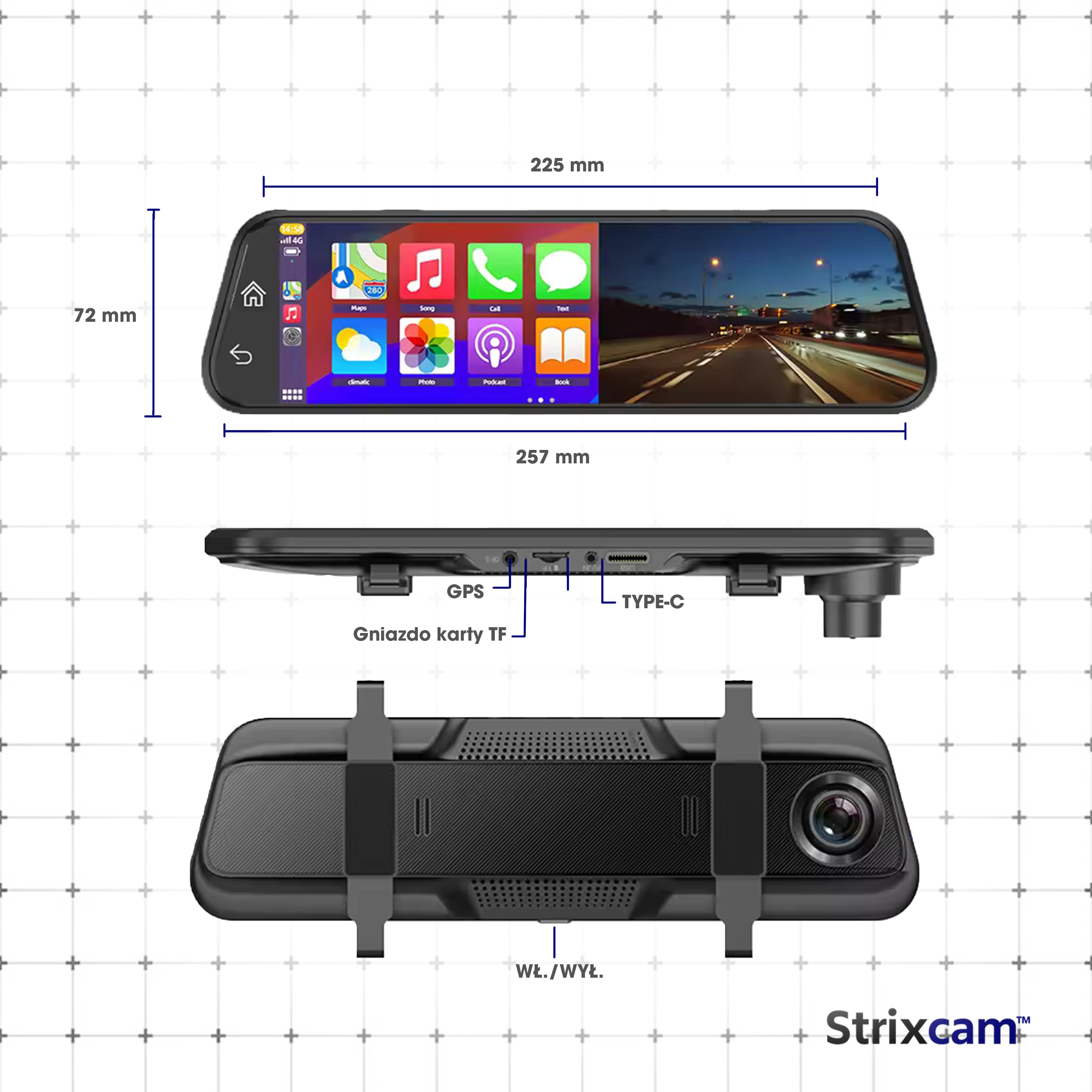 Dashcam Strixcam™ – Kamera samochodowa Full HD, Wi-Fi, GPS, tryb nocny