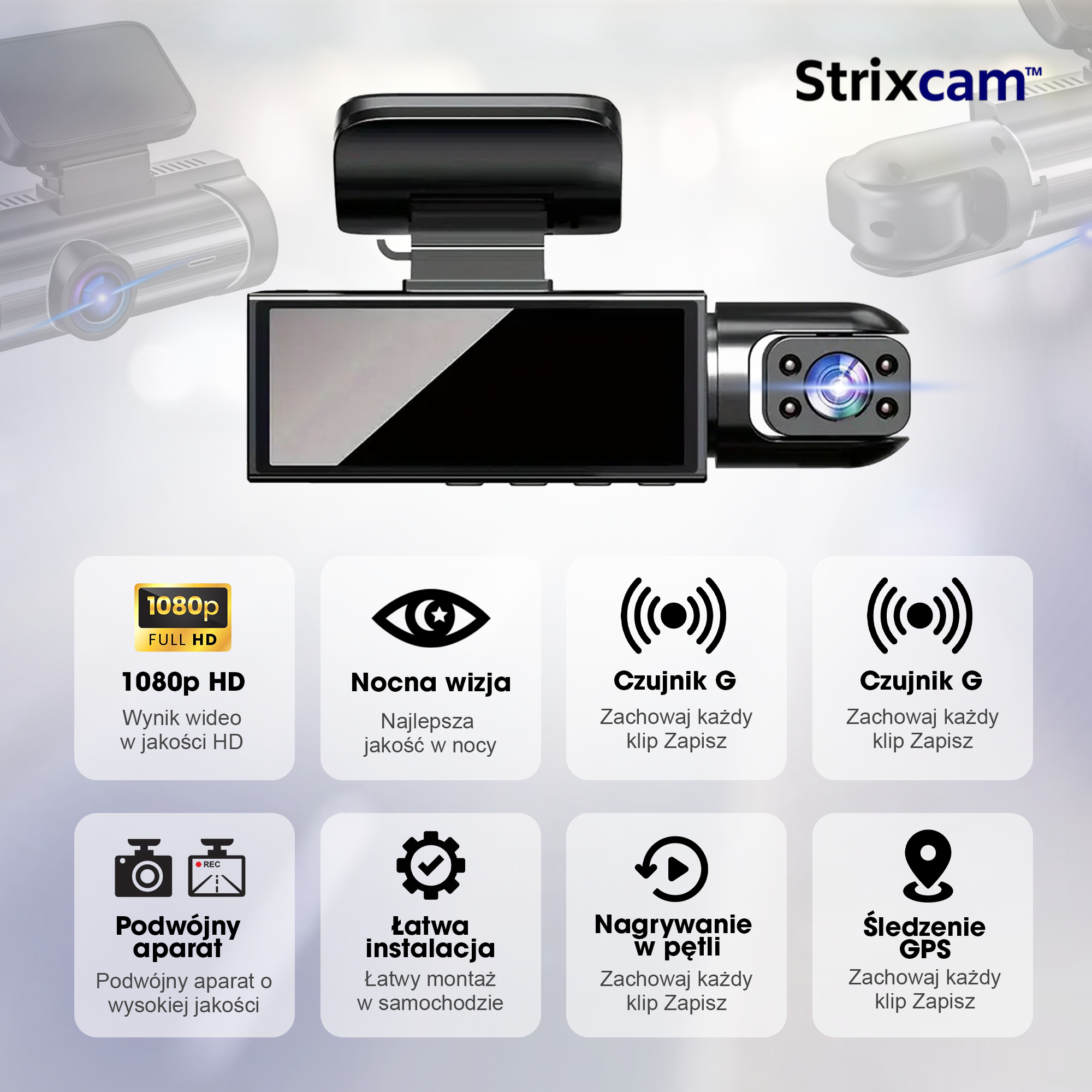 Dashcam Strixcam™ – Kamera samochodowa Full HD, Wi-Fi, tryb nocny